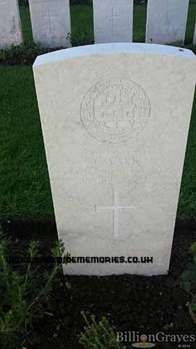 John Serley Ward's grave stone in Cabaret Rouge British Cemetery - Souchez, Nord-Pas-de-Calais, France 