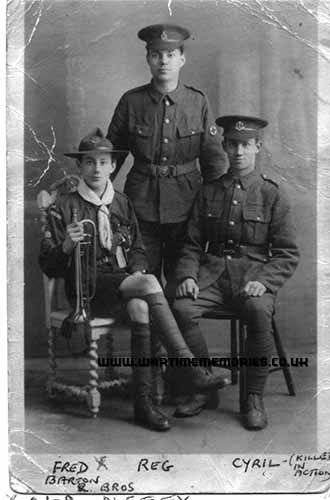 Cyril Barton on right, with brothers Fred (left) and Reg (middle)