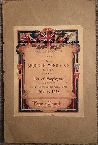 <p>Cover of the Brunner Mond Roll of Honour