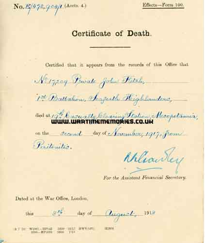 John Fetch death certificate