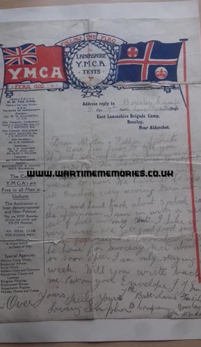 A letter he sent home to his parents during training at Aldershot.
