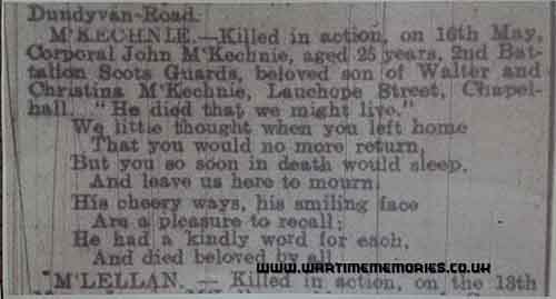 Notice of John's death
