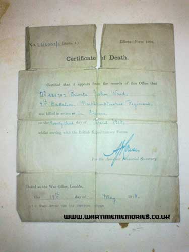 certificate of death from war office london