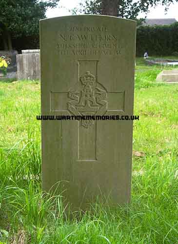 <p>Nicholas Cawthorn's grave in Driffield Cemetery