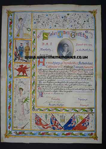 Welcome home certificate of my grandfather, Stoker Owen Griffiths of Holyhead, Anlesey