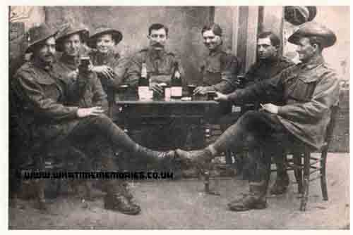 Paul Collis, 2nd from left, with his mates from the 1ST ATC in an Estaminet in 1918.