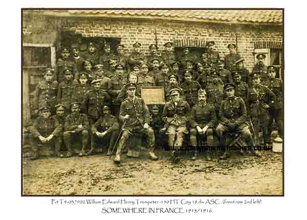 Pte WEH Trumpeter 150 Ht Coy 18 div ASC (front row 2nd left)