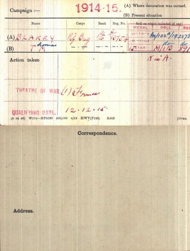 Thomas Muir Blakey Medal Index Card