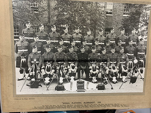 George Taylor with his signal platoon at Aldershot in 1938, he is 3rd from right in front row