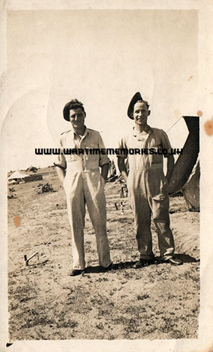 James Goldie Prentice and George Crawley in working gear, Secunderabad, 1943