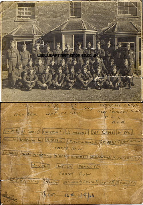 16 Platoon, D Coy. 1st HLI. 14th Nov 1944. John Orsi is in top row, 2nd from right